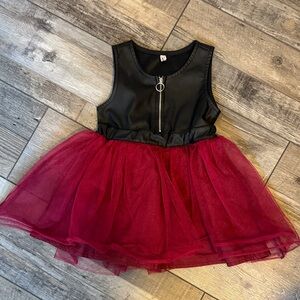 Girls Black Faux Leather Top with Burgundy Tulle Dance Costume